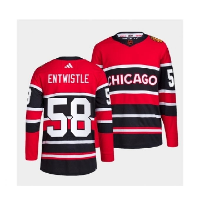 Men's Chicago Blackhawks #58 MacKenzie Entwistle Red Black 2022 Reverse Retro Stitched Jersey