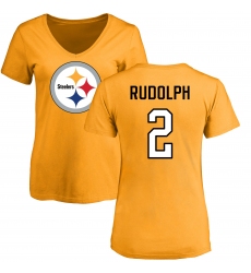 Women's Nike Pittsburgh Steelers #2 Mason Rudolph Gold Name & Number Logo Slim Fit T-Shirt