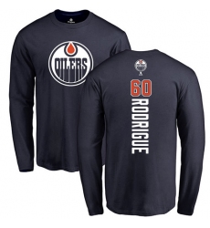 NHL Adidas Edmonton Oilers #60 Olivier Rodrigue Navy Blue Backer Long Sleeve T-Shirt