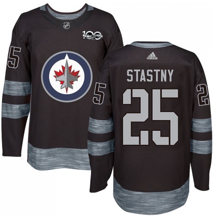 Men's Adidas Winnipeg Jets #25 Paul Stastny Authentic Black 1917-2017 100th Anniversary NHL Jersey
