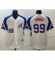 Men's Atlanta Braves #99 Spencer Strider Number White 2023 City Connect Cool Base Stitched Jersey1