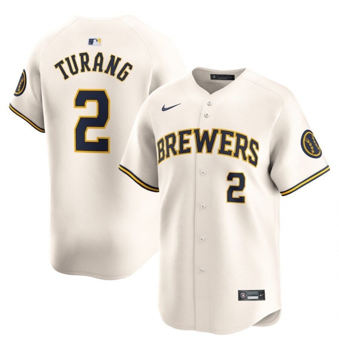 Men's Milwaukee Brewers #2 Brice Turang Nike Cream MLB Limited Jersey