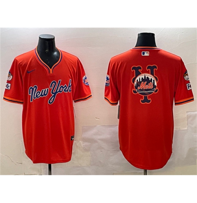 Men's New York Mets Team Big Logo Orange 2025 Spring Training Stitched Baseball Jersey