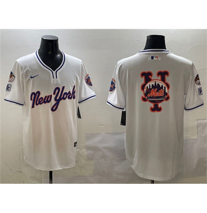 Men's New York Mets Team Big Logo White 2025 Spring Training Stitched Baseball Jersey