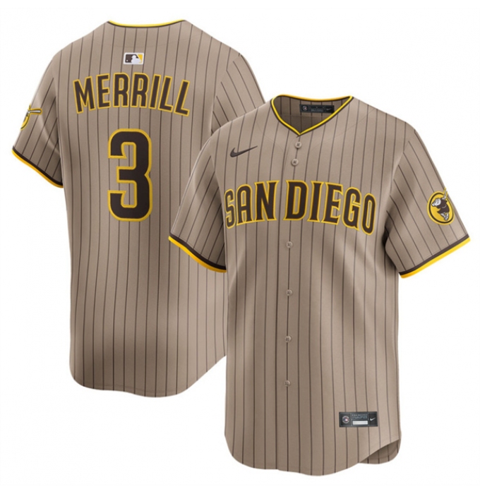 Men's San Diego Padres #3 Jackson Merrill Tan 2024 Alternate Limited Stitched Baseball Jersey