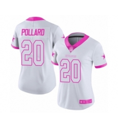 Women's Dallas Cowboys #20 Tony Pollard Limited White Pink Rush Fashion Football Jersey