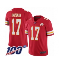Men's Kansas City Chiefs #17 Mecole Hardman Red Team Color Vapor Untouchable Limited Player 100th Season Football Jersey