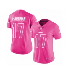 Women's Kansas City Chiefs #17 Mecole Hardman Limited Pink Rush Fashion Football Jersey