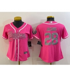 Women's Las Vegas Raiders #28 Josh Jacobs Pink With Patch Cool Base Stitched Baseball Jersey