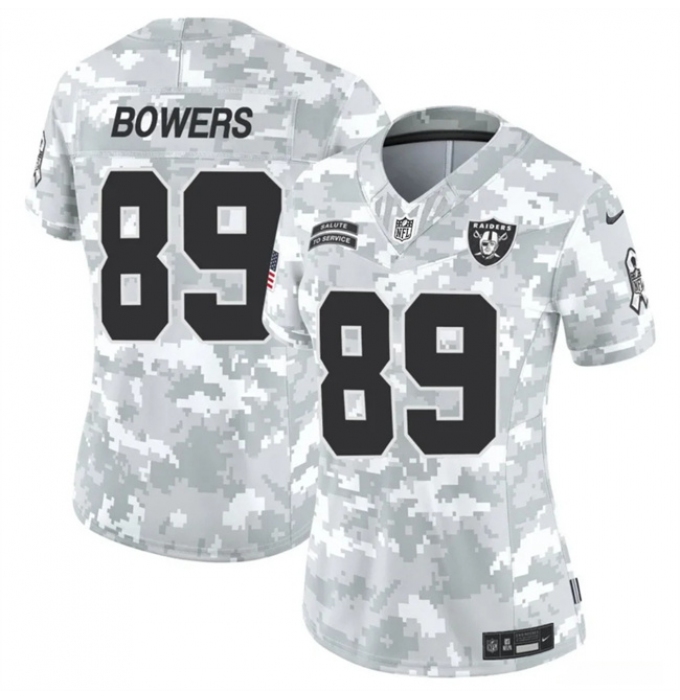 Women's Las Vegas Raiders #89 Brock Bowers 2024 F.U.S.E Arctic Camo Salute To Service Limited Stitched Jersey(Run Small)