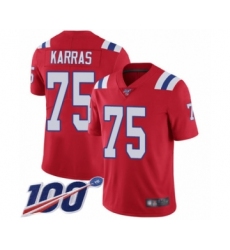 Youth New England Patriots #75 Ted Karras Red Alternate Vapor Untouchable Limited Player 100th Season Football Jersey