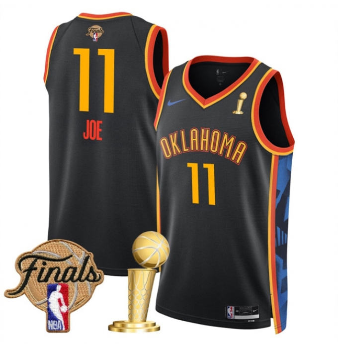 Men's Oklahoma City Thunder #11 Isaiah Joe Black 2025 Finals And Finals Champions City Edition Stitched Basketball Jersey