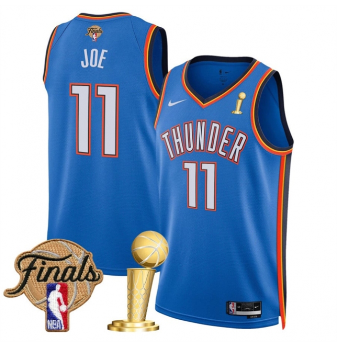 Men's Oklahoma City Thunder #11 Isaiah Joe Blue 2025 Finals And Finals Champions Icon Edition Stitched Basketball Jersey
