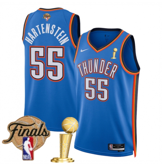 Men's Oklahoma City Thunder #55 Isaiah Hartenstein Blue 2025 Finals And Finals Champions Icon Edition Stitched Basketball Jersey