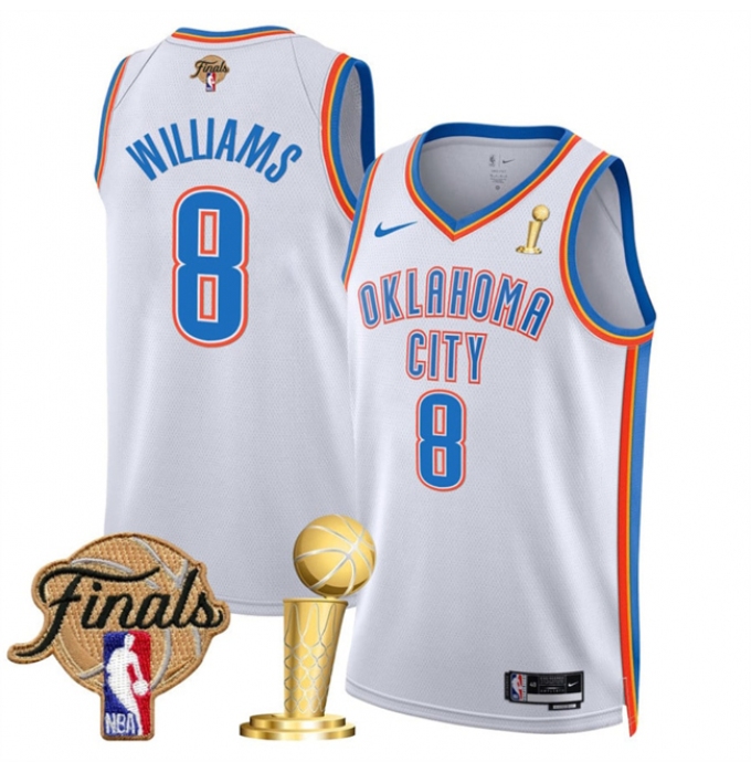 Men's Oklahoma City Thunder #8 Jalen Williams White 2025 Finals And Finals Champions Association Edition Stitched Basketball Jersey