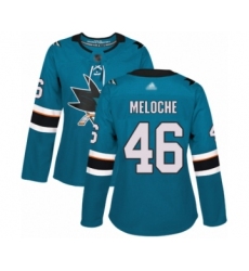 Women's San Jose Sharks #46 Nicolas Meloche Authentic Teal Green Home Hockey Jersey