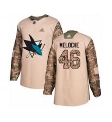 Youth San Jose Sharks #46 Nicolas Meloche Authentic Camo Veterans Day Practice Hockey Jersey