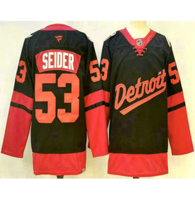 Men's Detroit Red Wings #53 Moritz Seider Black 2025 Stadium Series Stitched Jersey