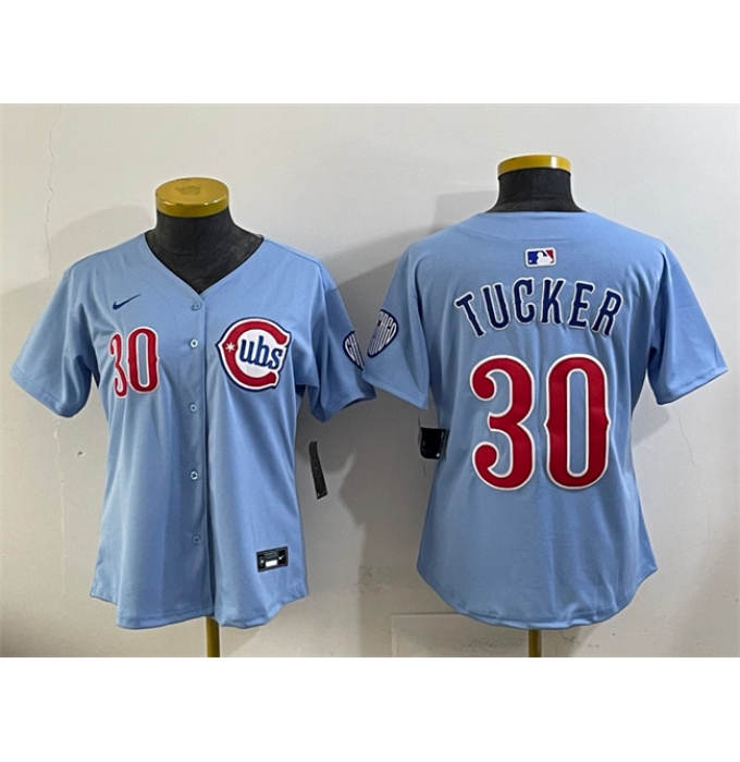 Women's Chicago Cubs #30 Kyle Tucker Blue 2024 25 2nd Alternatemited Stitched Baseball Jersey(Run Small)