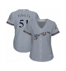 Women's Milwaukee Brewers #51 Freddy Peralta Authentic Grey Road Cool Base Baseball Player Jersey