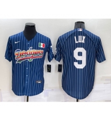 Men's Los Angeles Dodgers #9 Gavin Lux Rainbow Blue Red Pinstripe Mexico Cool Base Nike Jersey