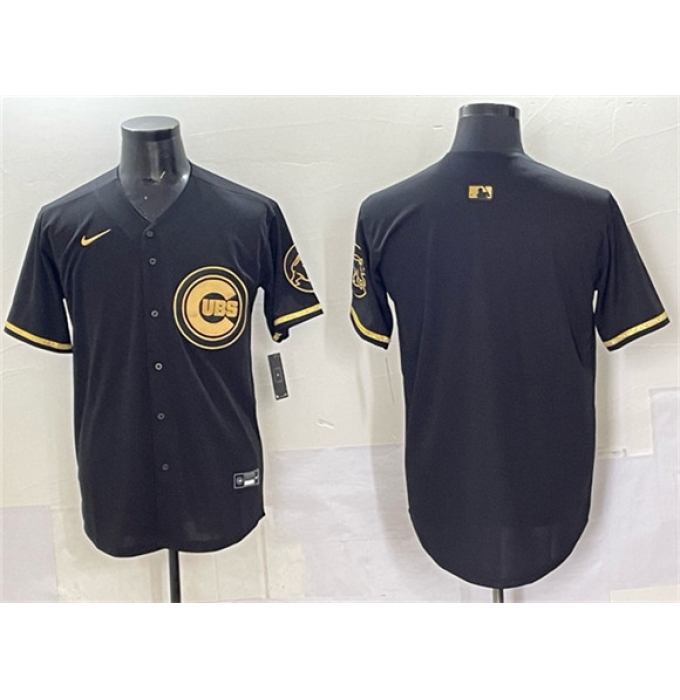 Men's Chicago Cubs Blank Black Gold Limited Stitched Baseball Jersey