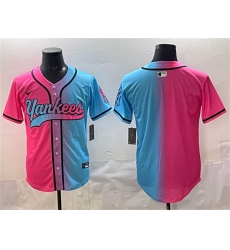 Men's New York Yankees Blank Pink Blue Limited Stitched Baseball Jersey