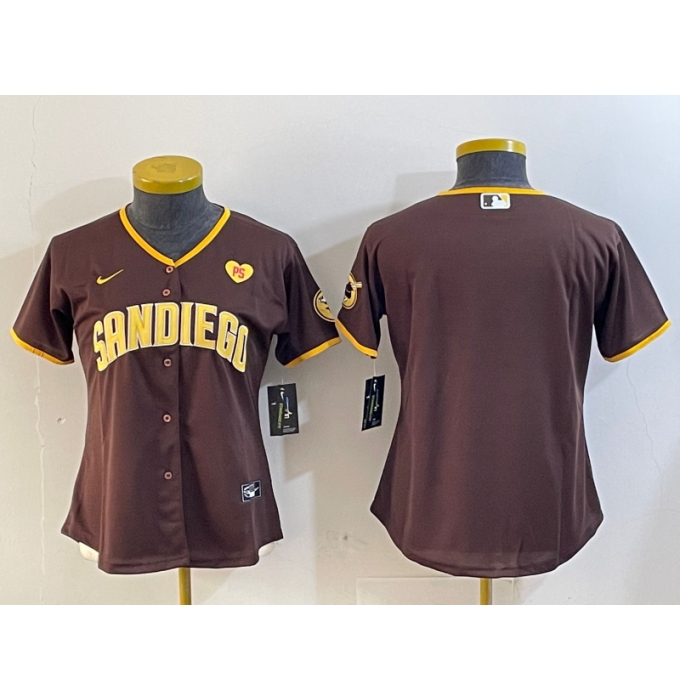 Women's San Diego Padres Blank Brown With PS Cool Base Stitched Jersey