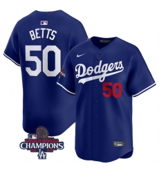 Men's Los Angeles Dodgers #50 Mookie Betts Royal 2024 World Series Champions Alternate Limited Stitched Baseball Jersey