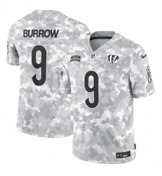 Men's Cincinnati Bengals #9 Joe Burrow 2024 Arctic Camo Salute To Service Limited Stitched Football Jersey