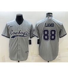 Men's Dallas Cowboys #88 CeeDee Lamb Grey With Patch Cool Base Stitched Baseball Jersey