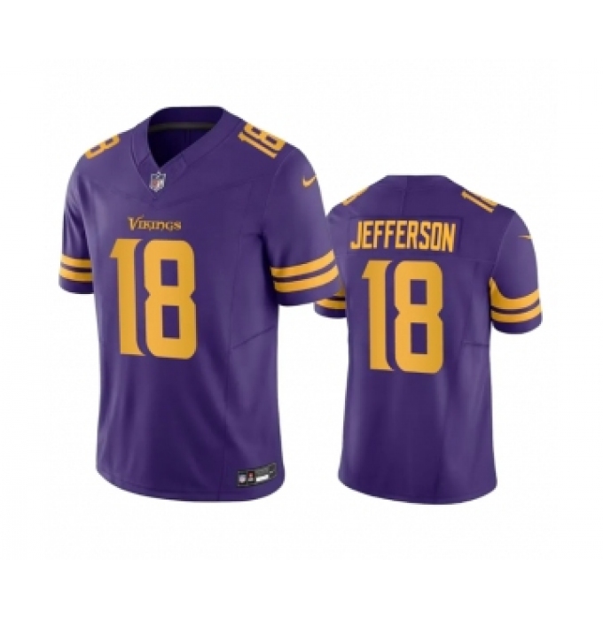 Men's Minnesota Vikings #18 Justin Jefferson Purple 2023 F.U.S.E. Color Rush Stitched Jersey