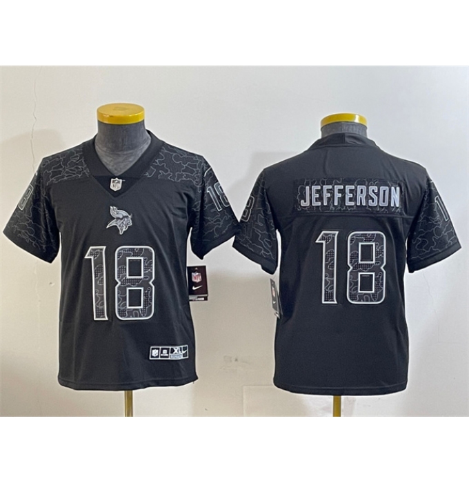 Youth Minnesota Vikings #18 Justin Jefferson Black Reflective Limited Stitched Football Jersey