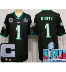 Men's Philadelphia Eagles #1 Jalen Hurts Limited Black C Patch Super Bowl LVII Vapor Jersey