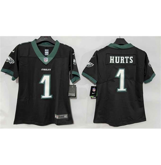 Women's Philadelphia Eagles #1 Jalen Hurts Black New Vapor Untouchable Limited Football Stitched Jersey(Run Small)