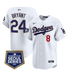 Men's Los Angeles Dodgers Front #8 Back #24 Kobe Bryant White 2024 World Tour Seoul Series Home Limited Stitched Baseball Jersey