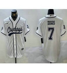 Men's Dallas Cowboys #7 Trevon Diggs White With Navy Name Cool Base Stitched Baseball Jersey