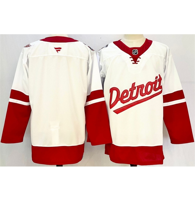 Men's Detroit Red Wings Blank White Red 2024-25 Stitched Jersey