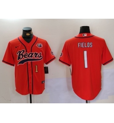 Men's Chicago Bears #1 Justin Fields Orange Throwback With Cool Base Stitched Baseball Jerseys