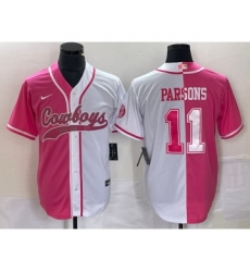 Men's Nike Dallas Cowboys #11 Micah Parsons Pink White Two Tone Cool Base Stitched Baseball Jersey