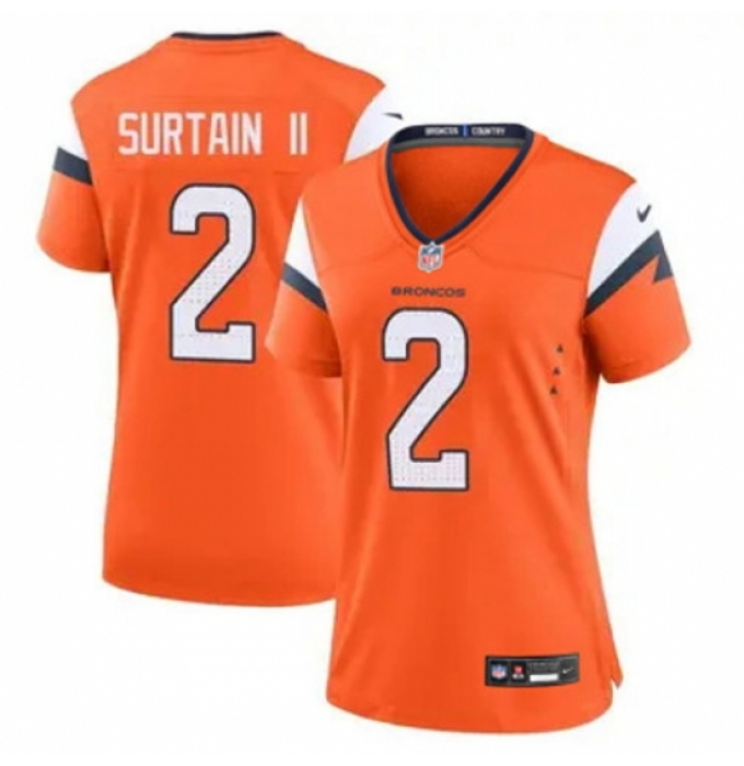 Women Nike Denver Broncos #2 Patrick Surtain II Orange Vapor Limited Jersey