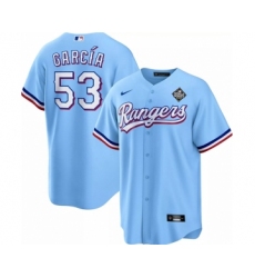 Men's Texas Rangers #53 Adolis García Blue 2023 World Series Cool Base Stitched Baseball Jersey
