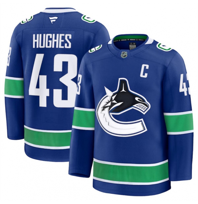 Men's Vancouver Canucks #43 Quinn Hughes Blue 2024-25 Home Stitched Hockey Jersey