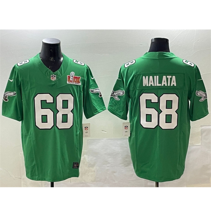 Men's Philadelphia Eagles #68 Jordan Mailata Green 2025 Super Bowl LIX F.U.S.E. Throwback Vapor Untouchable Limited Stitched Football Jersey