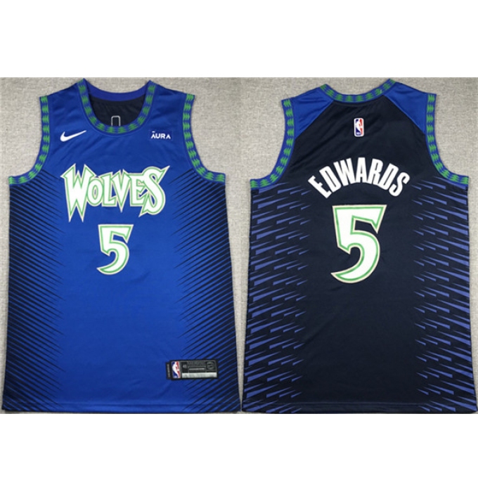 Men's Minnesota Timberwolves #5 Anthony Edwards Blue City Edition Stitched Jersey