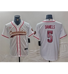 Men's Washington Commanders #5 Jayden Daniels White With Cool Base Stitched Baseball Jersey Men's Washington Commanders #5 Jayden Daniels White With Cool Base Stitched Baseball Jersey