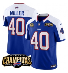 Men's Buffalo Bills #40 Von Miller Blue White 2023 F.U.S.E. AFC East Champions With 4-star C Football Stitched Jersey Men's Buffalo Bills #40 Von Miller Blue White 2023 F.U.S.E. AFC East Champions With 4-star C Football Stitched Jersey