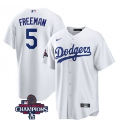 Men's Los Angeles Dodgers #5 Freddie Freeman White 2024 World Series Champions Cool Base Stitched Baseball Jersey