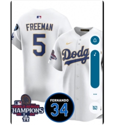 Men's Los Angeles Dodgers #5 Freddie Freeman White 2024 World Series Fernando Memorial Limited Stitched Baseball Jersey