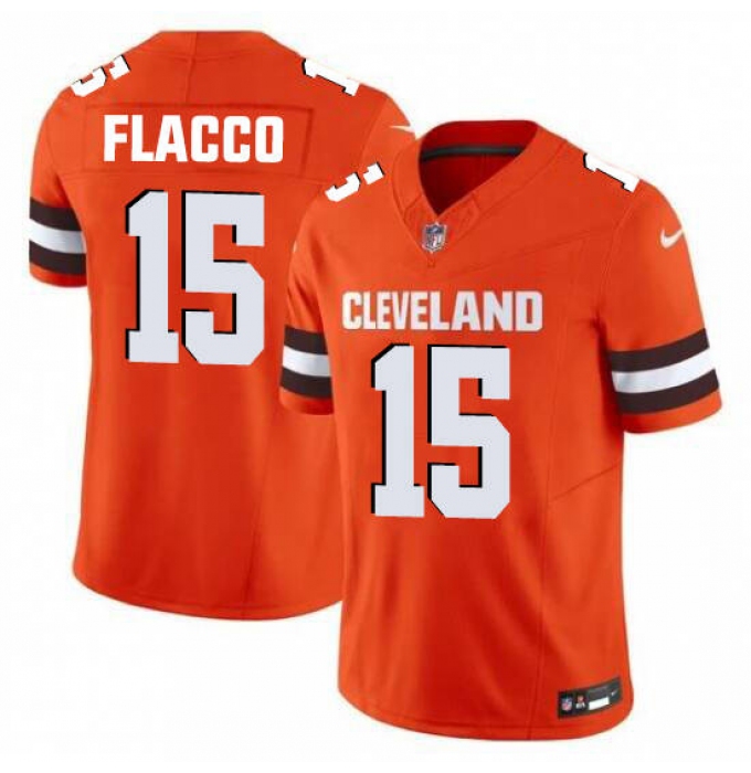 Men's Cleveland Browns #15 Flacco Orange 2025 Vapor Limited Football Stitched Jersey